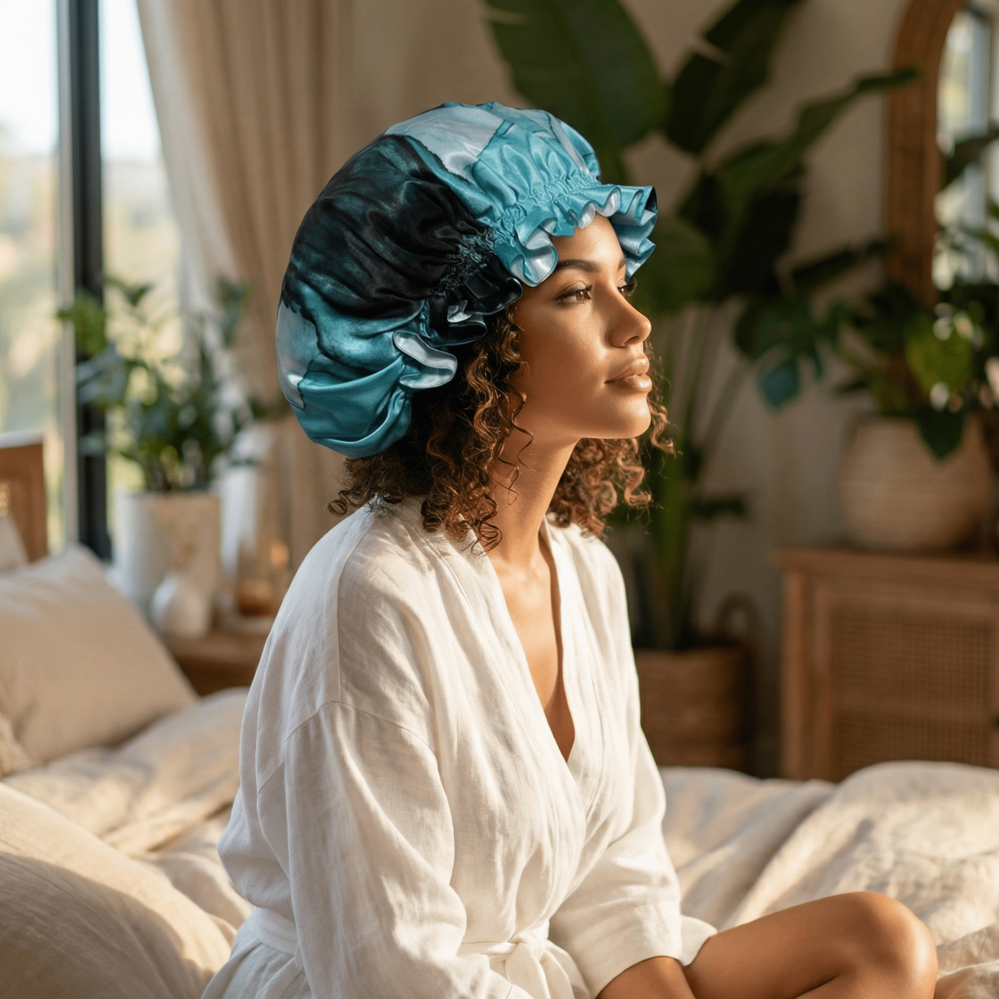 Turquoise Tie Dye Pure Mulberry Silk Bonnet – Reversible & Durable - NOCHKA
