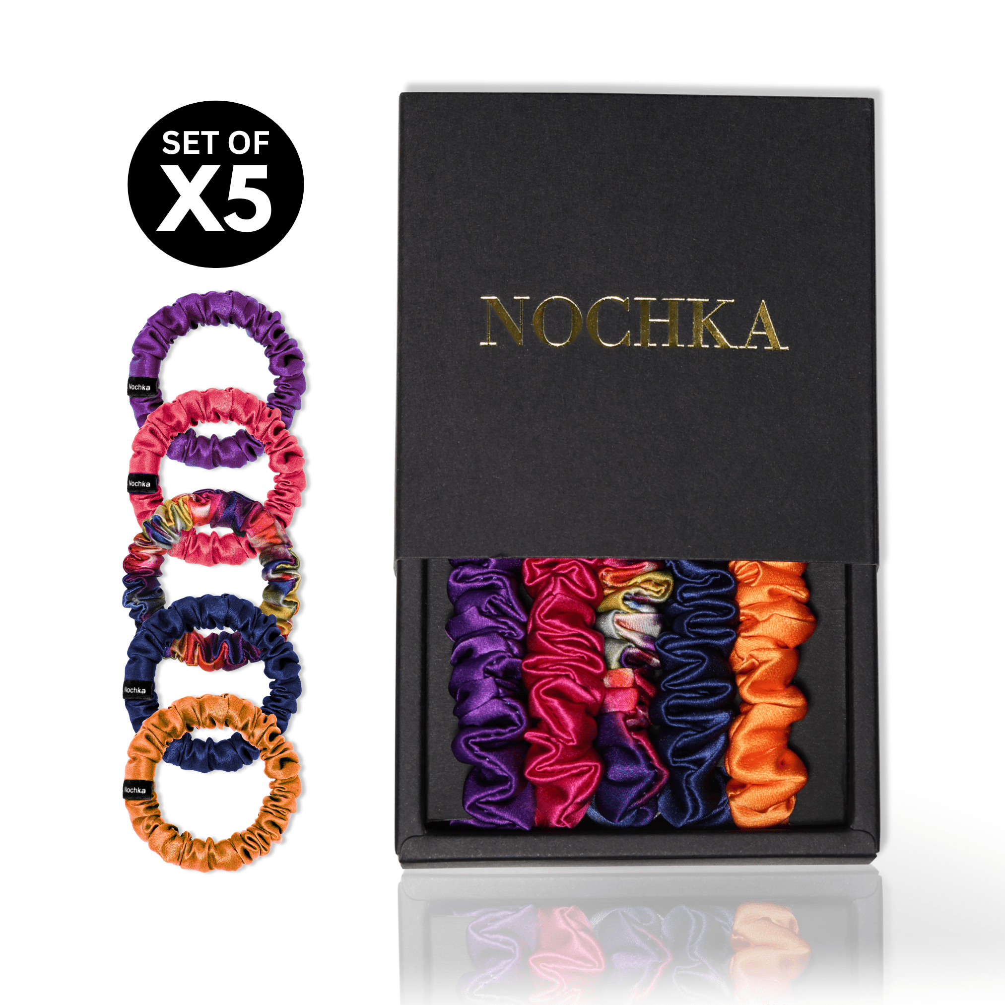 Vibrant Colors Ultra - Skinny Silk Scrunchies (Set of 5) - NOCHKA
