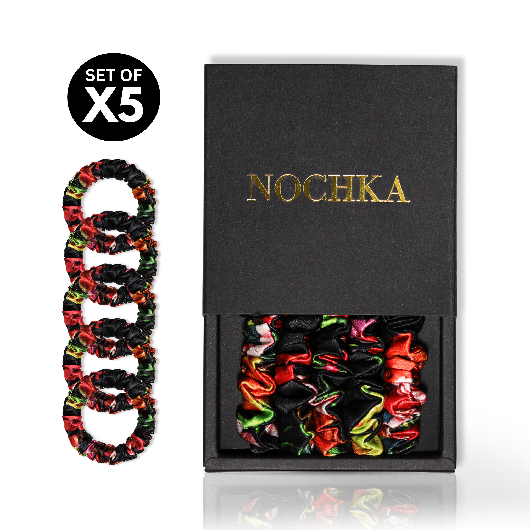 Vintage Flower Ultra - Skinny Silk Scrunchies (Set of 5) - NOCHKA
