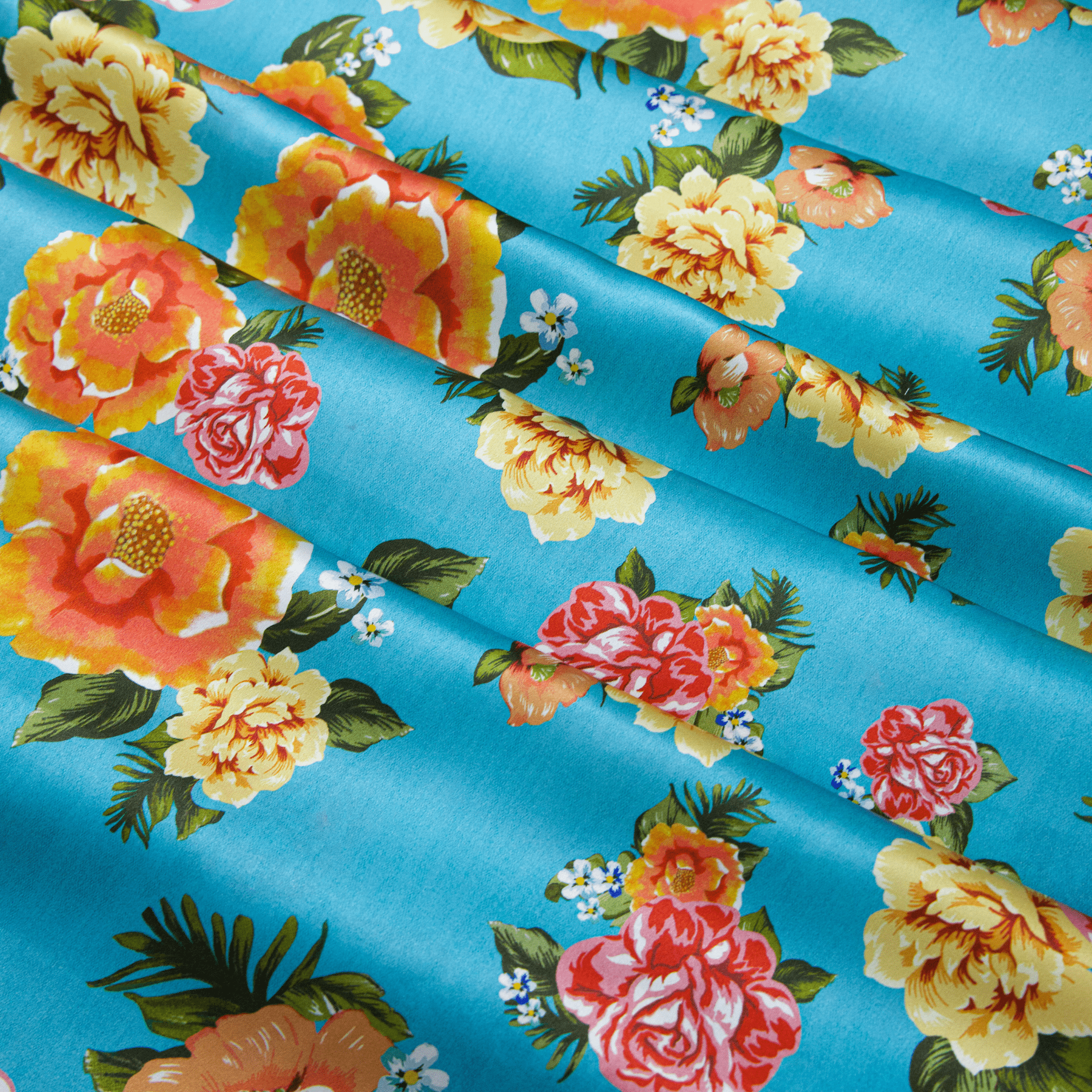 Vintage Peonies Print on Blue 100% Pure Mulberry Silk Fabric 19mm 54" Width Pre - Cut Silk Fabric - NOCHKA

