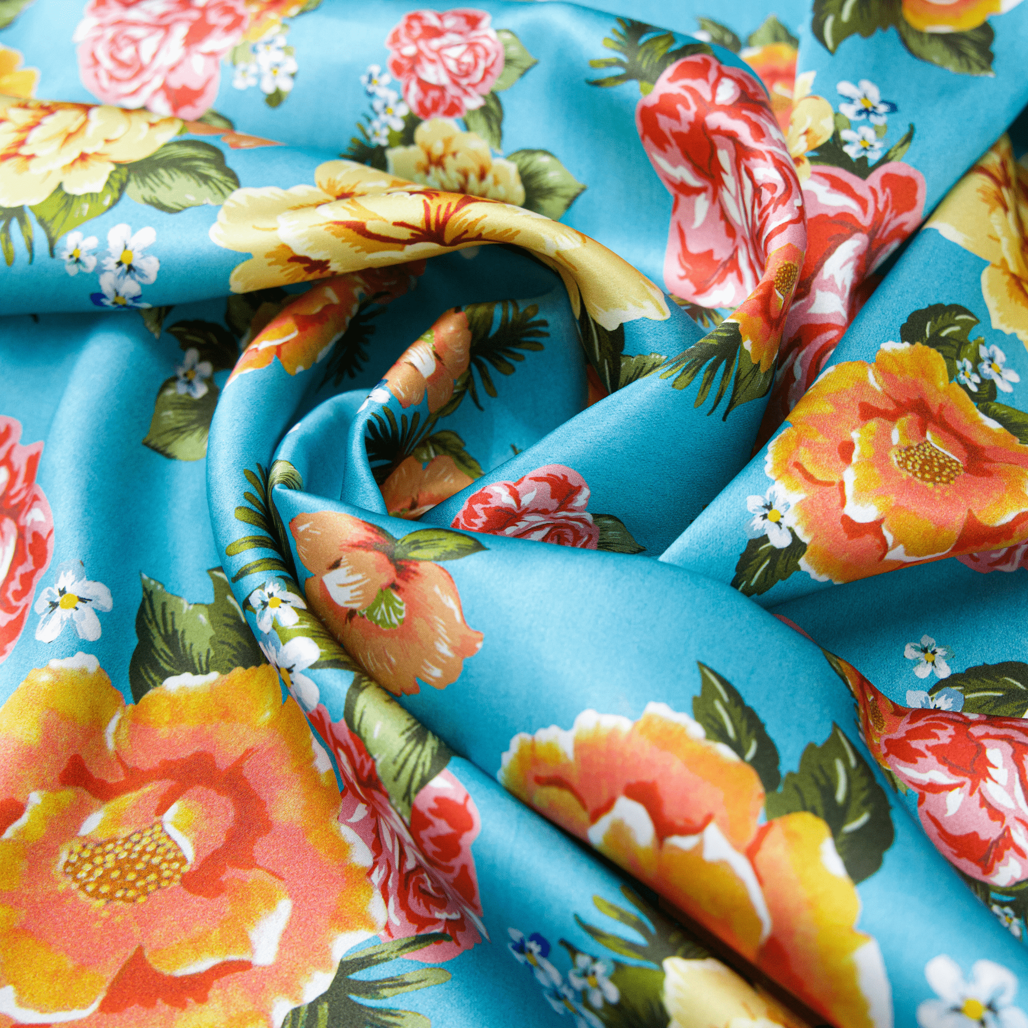 Vintage Peonies Print on Blue 100% Pure Mulberry Silk Fabric 19mm 54" Width Pre - Cut Silk Fabric - NOCHKA
