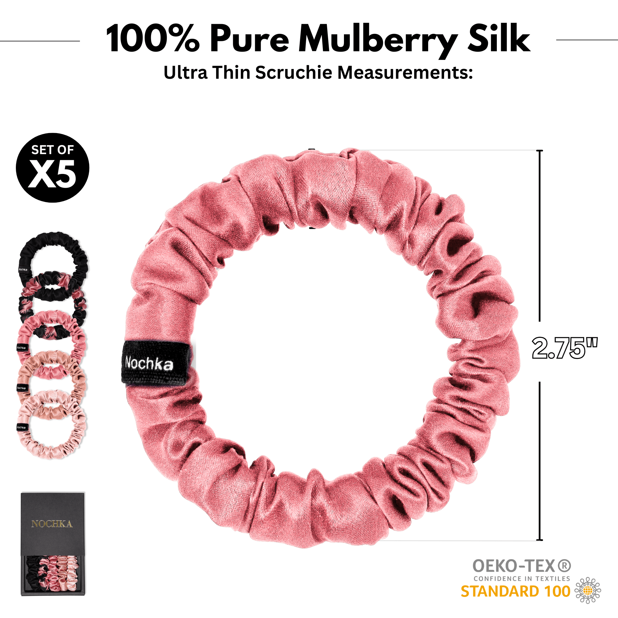 Vintage Pink Shades Ultra - Skinny Silk Scrunchies (Set of 5) - NOCHKA
