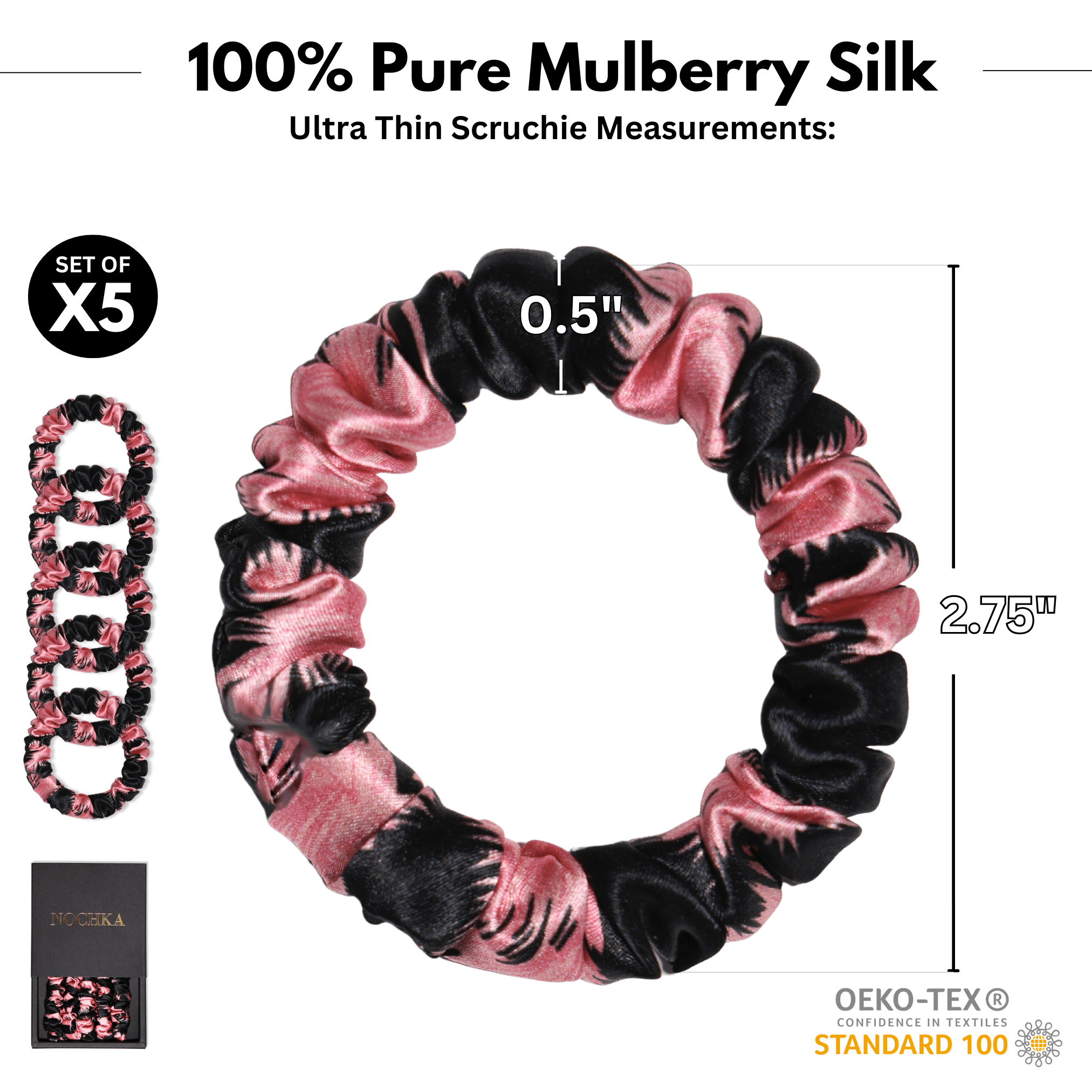 Vintage Pink Ultra - Skinny Silk Scrunchies (Set of 5) - NOCHKA
