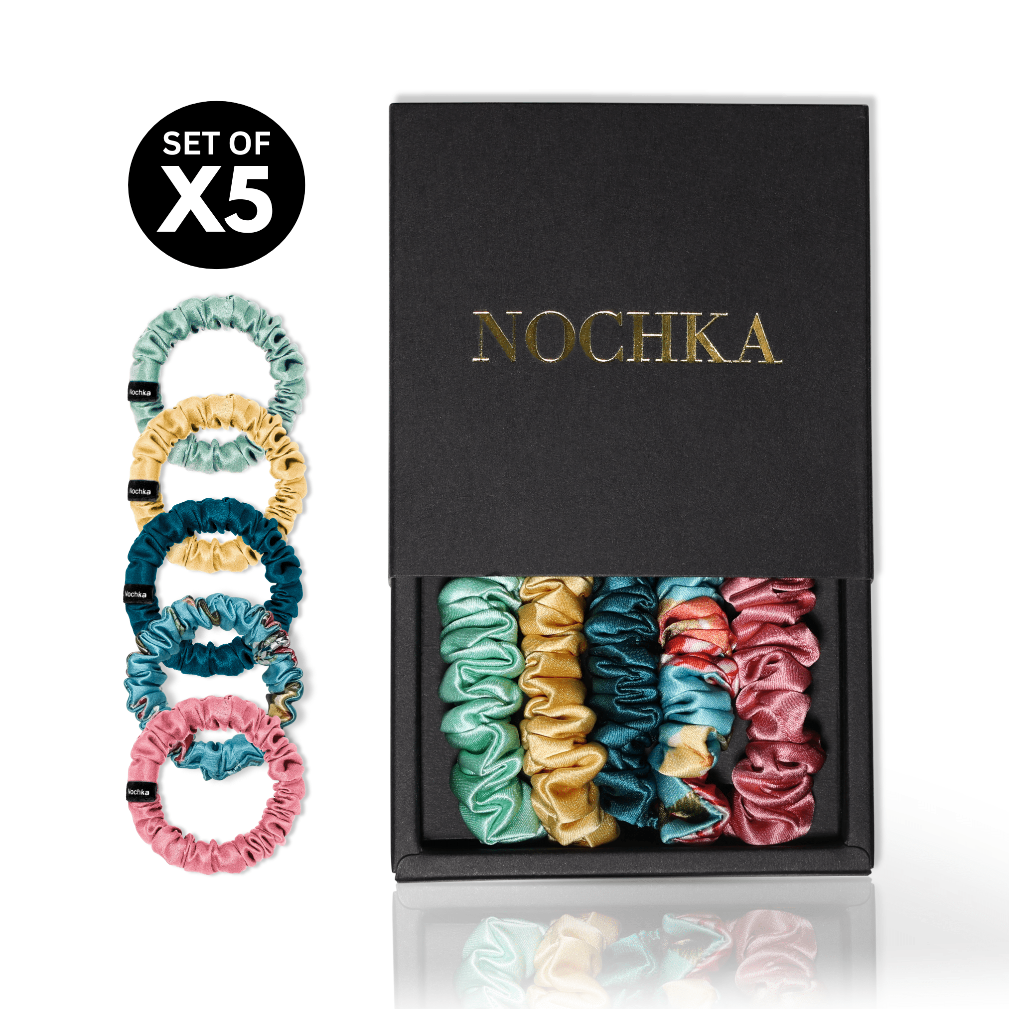 Vintage Style Shades Ultra - Skinny Silk Scrunchies (Set of 5) - NOCHKA
