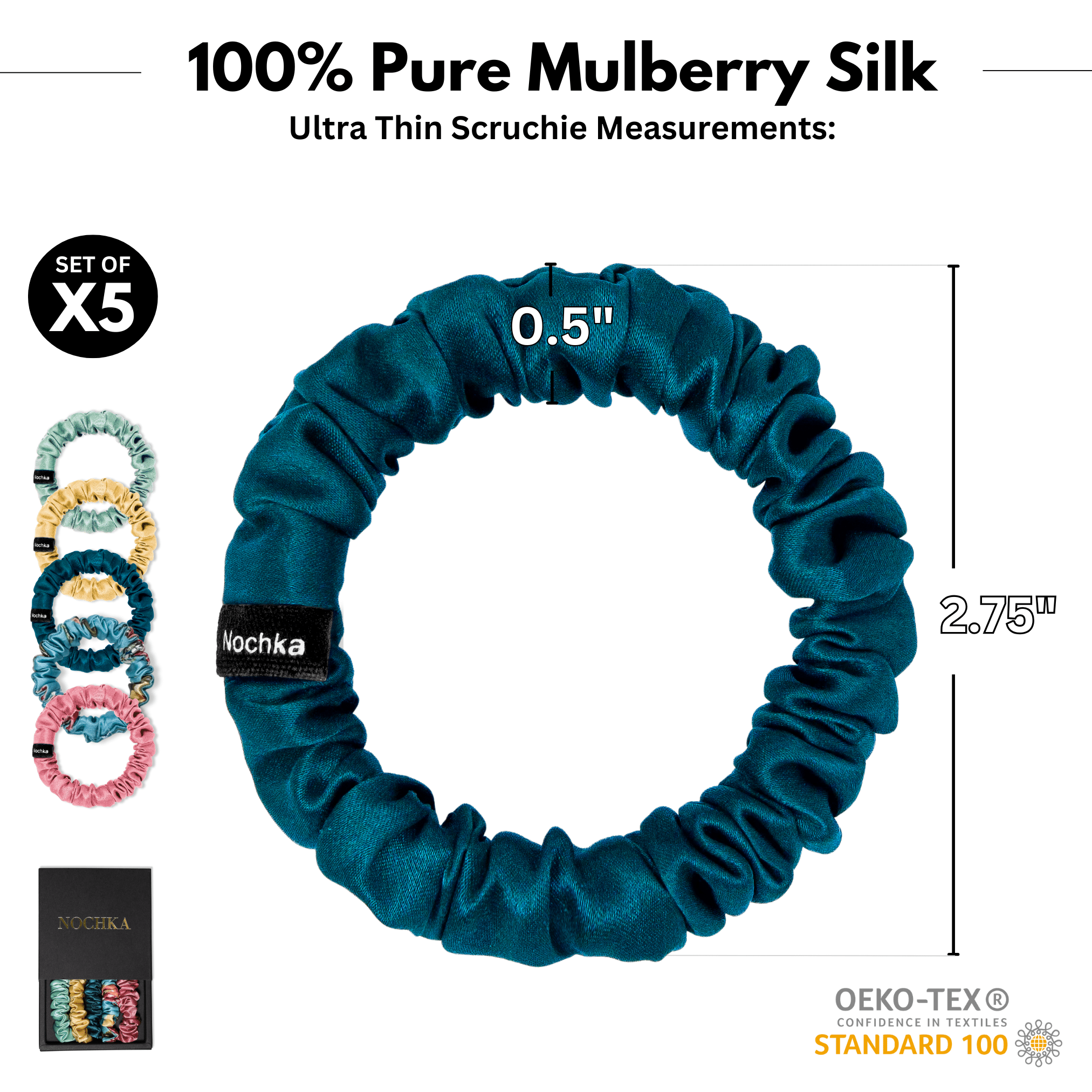 Vintage Style Shades Ultra - Skinny Silk Scrunchies (Set of 5) - NOCHKA
