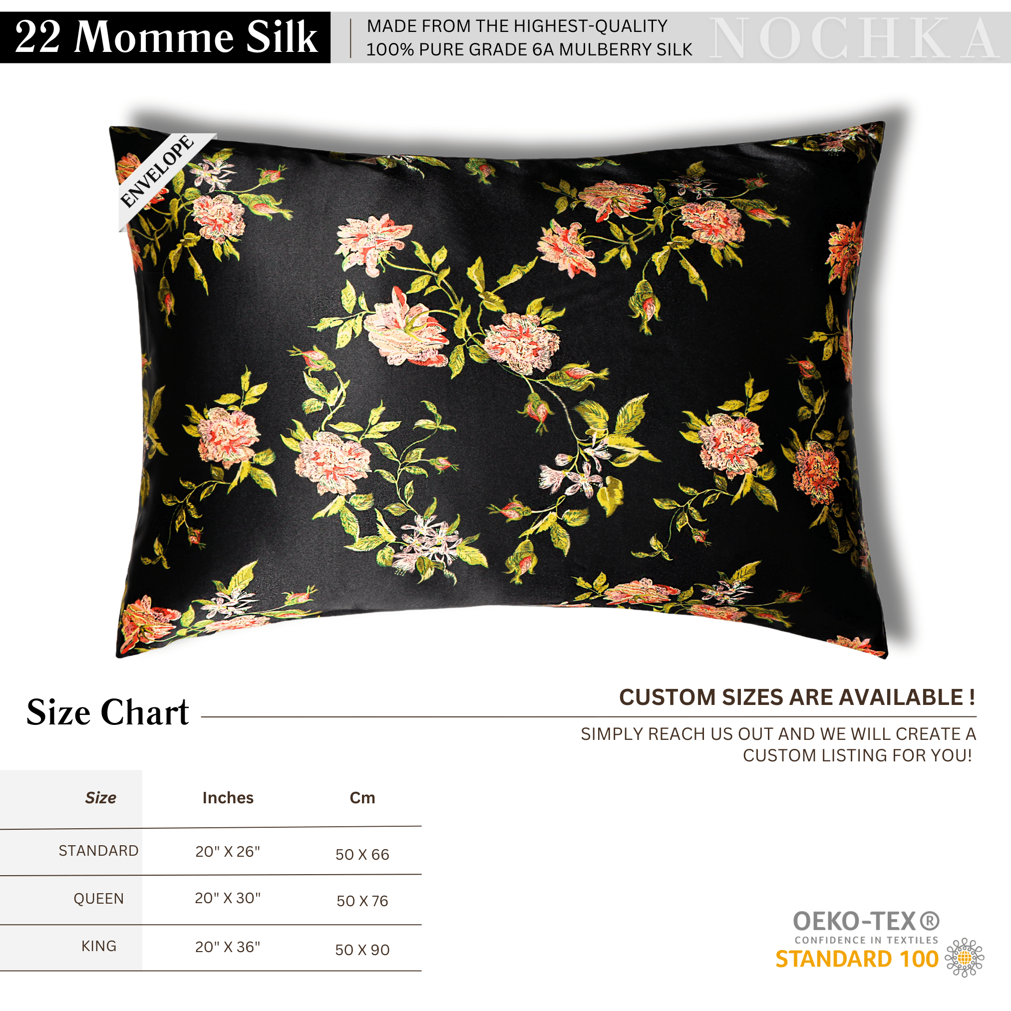 Wild Rose 100% Pure Mulberry Silk Pillowcase - Envelope - NOCHKA
