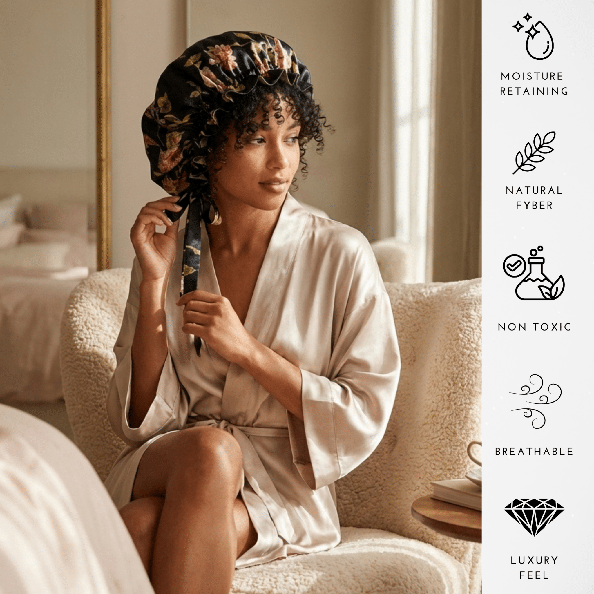 Wild Rose & Olive Reversible Bonnet with Thin Ties - NOCHKA
