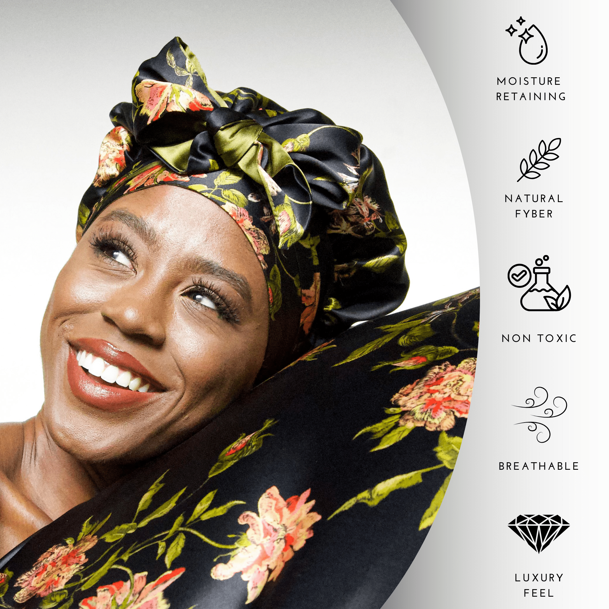 Wild Rose Pure Mulberry Silk Bonnet – Reversible, Adjustable Fit with Silk Ties - NOCHKA
