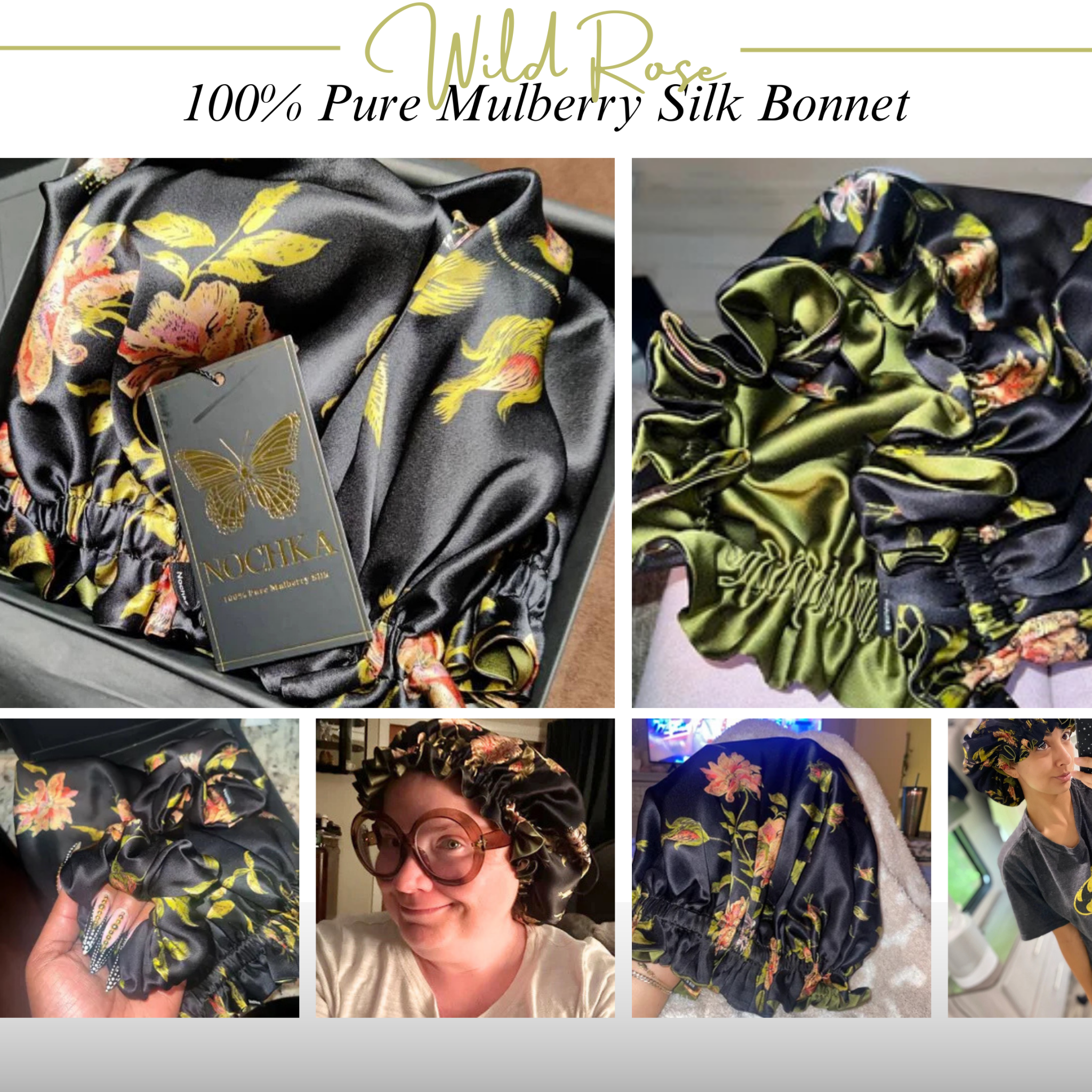 Wild Rose Pure Mulberry Silk Bonnet – Reversible & Durable - NOCHKA

