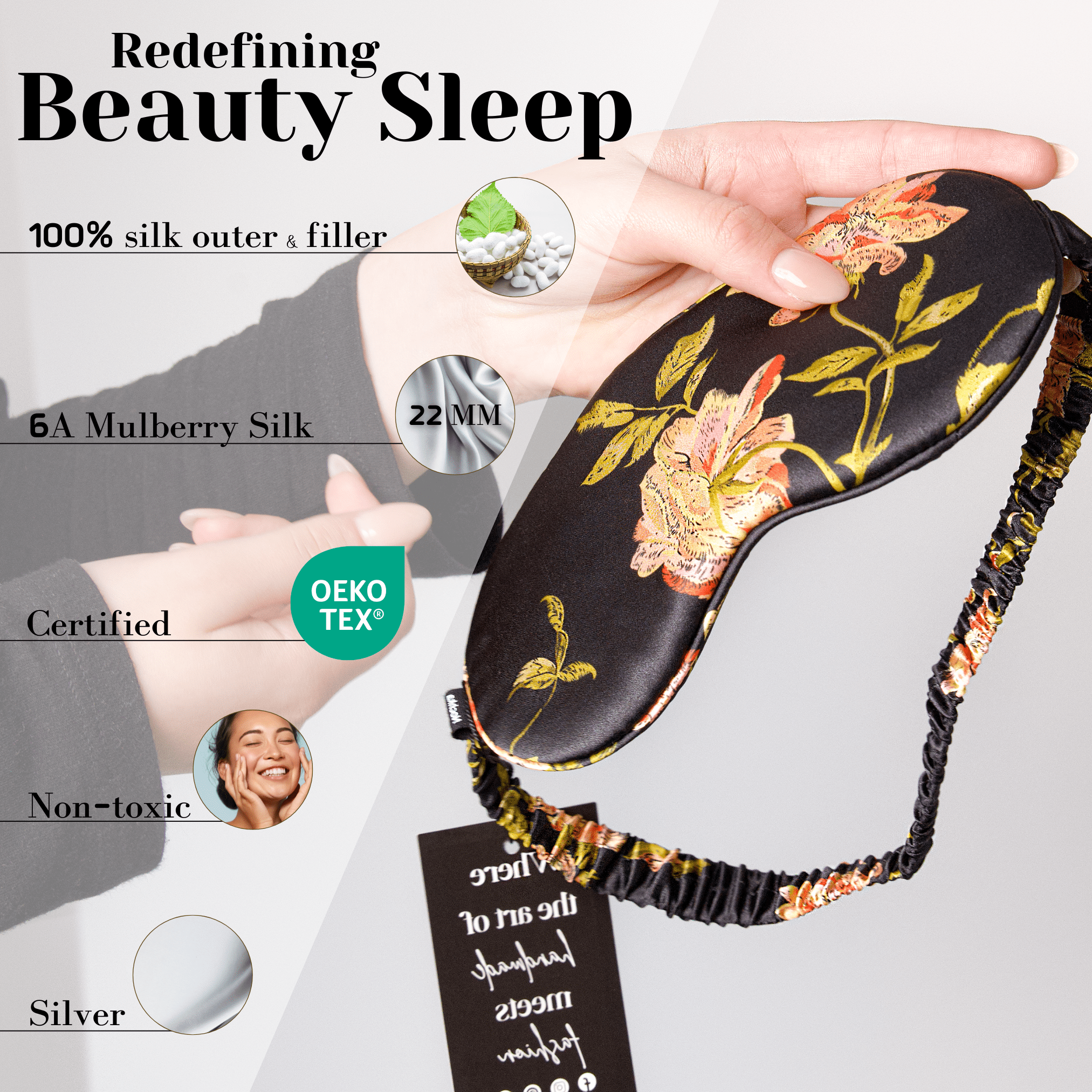 Wild Rose Pure Silk Sleep Mask - NOCHKA
