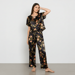 Wild Rose Washable Mulberry Silk Pajama Set (19 Momme, 6A) — Handmade in USA | Loose Tee + Tie - Waist Pants by Nochka - NOCHKA
