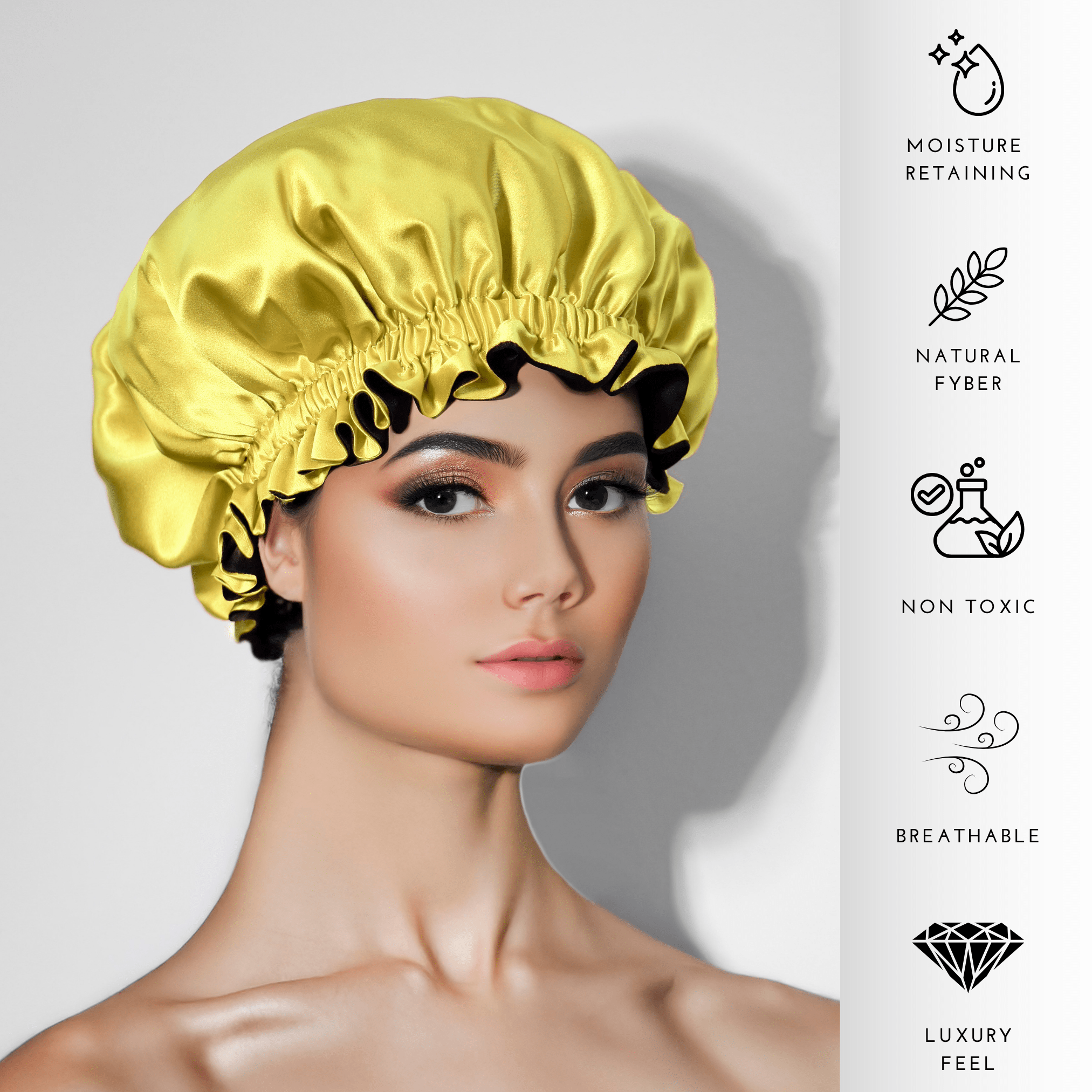 Yellow & Black Pure Mulberry Silk Bonnet – Reversible & Durable - NOCHKA

