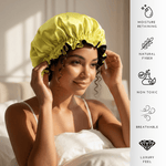 Yellow & Black Pure Mulberry Silk Bonnet – Reversible & Durable - NOCHKA
