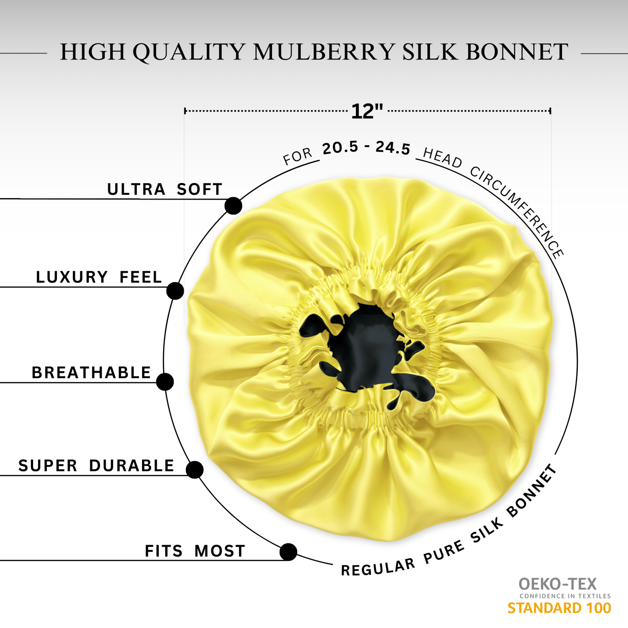 Yellow & Black Pure Mulberry Silk Bonnet – Reversible & Durable - NOCHKA
