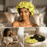 Yellow & Black Pure Mulberry Silk Bonnet – Reversible & Durable - NOCHKA
