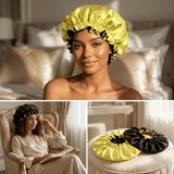 Yellow & Black Pure Mulberry Silk Bonnet – Reversible & Durable - NOCHKA
